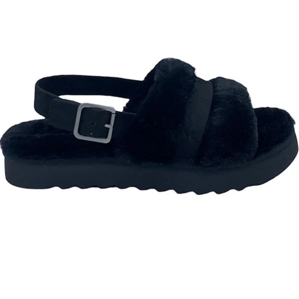 Koolaburra by UGG Adjustable Slide Sandals Fuzz'd Out Black Size 5